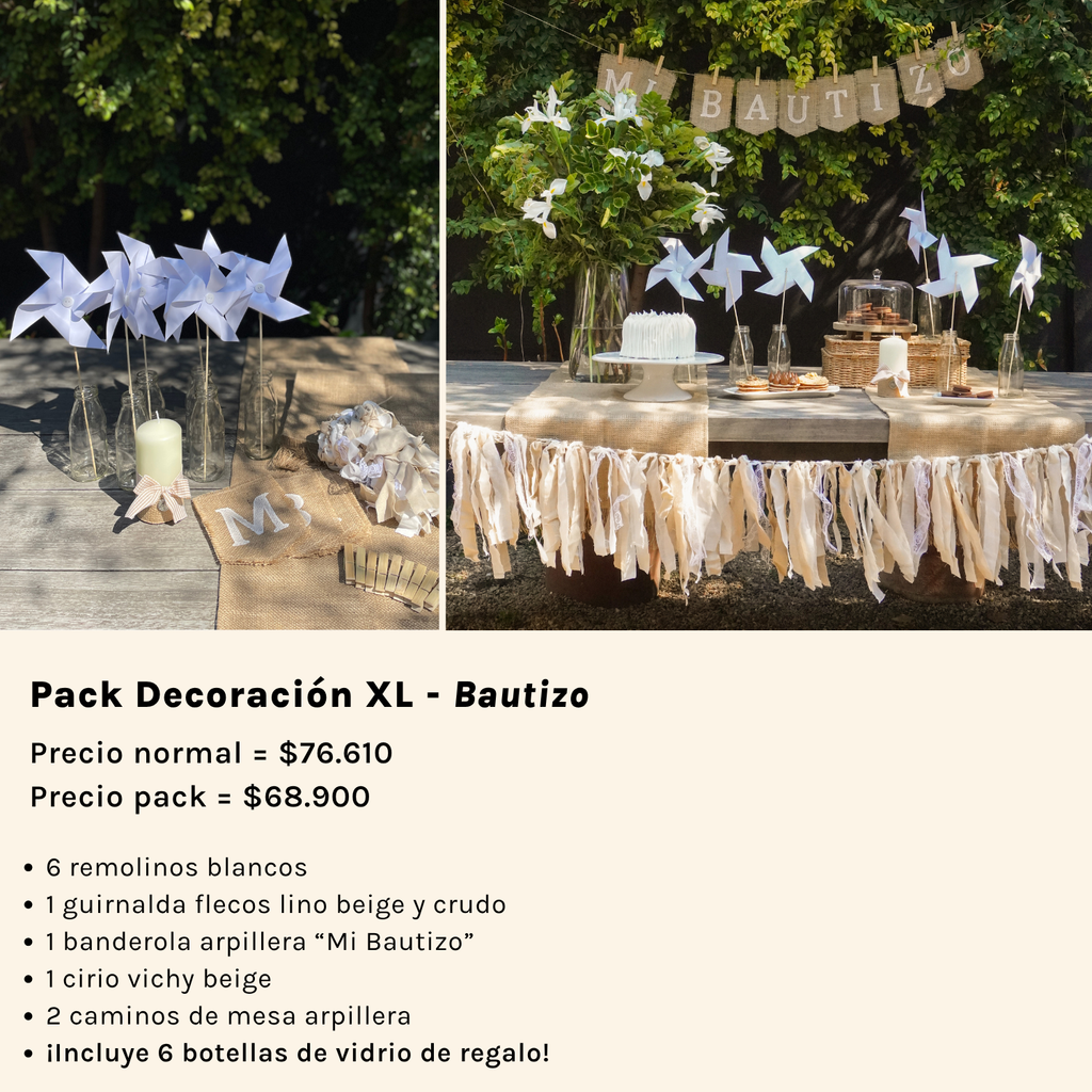 Pack Decoracion XL - Bautizo - Arpillera Beige