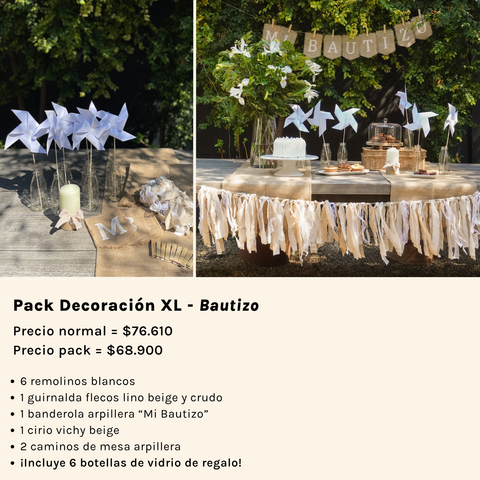 Pack Decoracion XL - Bautizo - Arpillera Beige