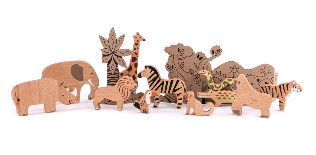 Set de Animales Salvajes de Madera - 11 Figuras | BAJO WOODEN TOYS