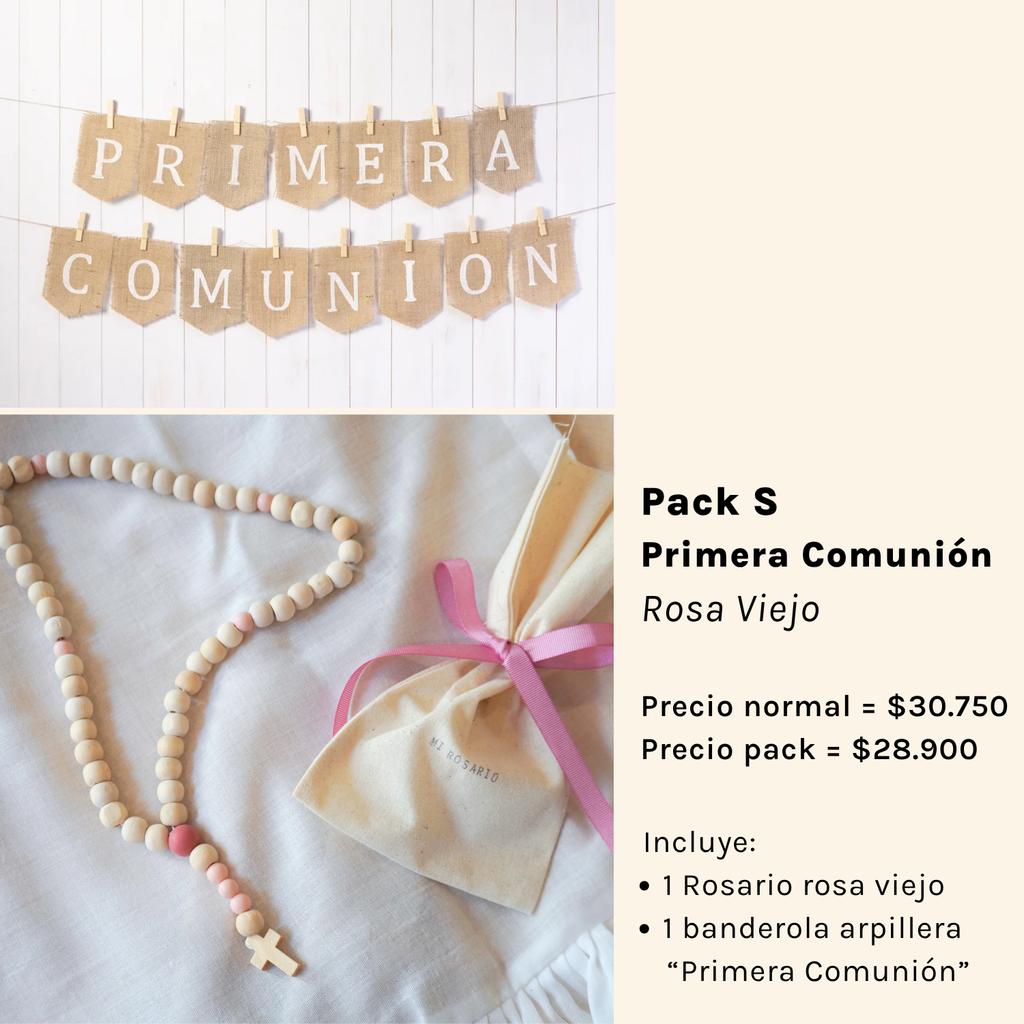 Pack Recuerdos - Primera Comunión - Banderola y Rosario Rosado