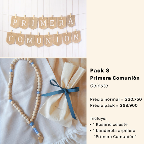 Pack Recuerdos - Primera Comunión Banderola y Rosario Celeste