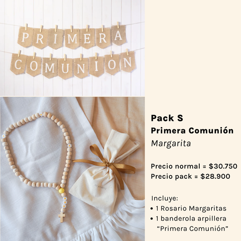 Pack Recuerdos - Primera Comunión - Banderola y Rosario Flores Amarillo