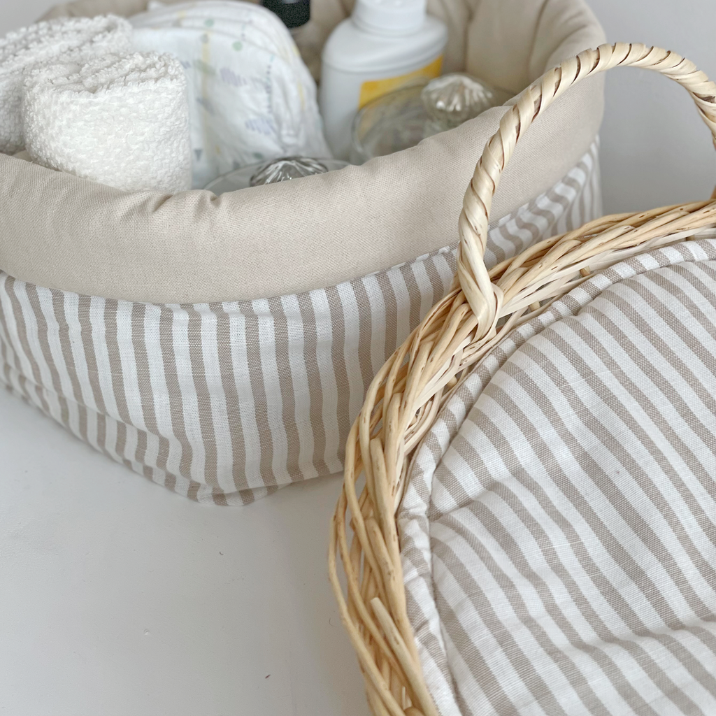 Cobertor Mudador mimbre  reversible  - Algodón rayas beige / lino beige