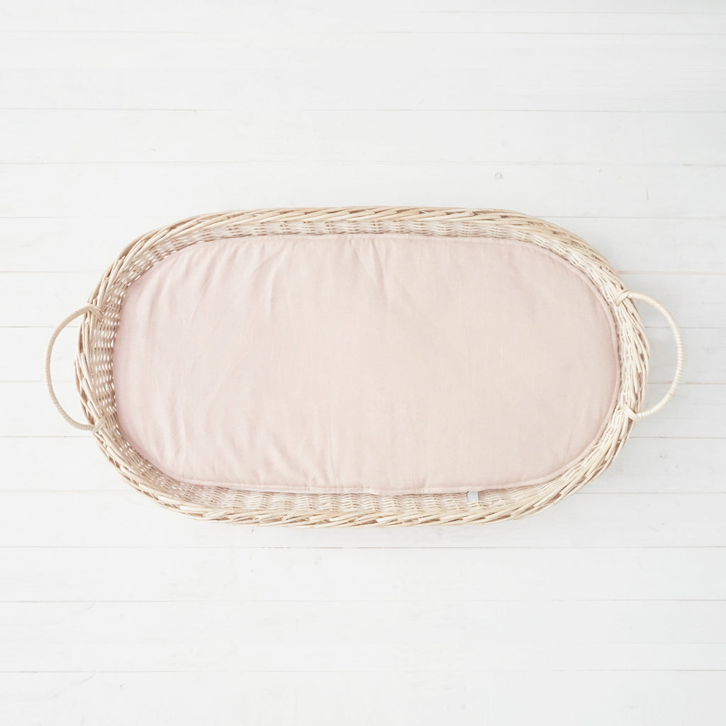 Cobertor Mudador mimbre  reversible  - Lino crudo / lino rosa viejo