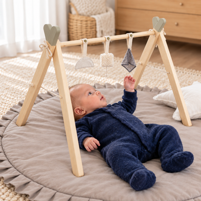 Pack Gimnasio de Madera Sensorial + Mat Vuelos Taupe