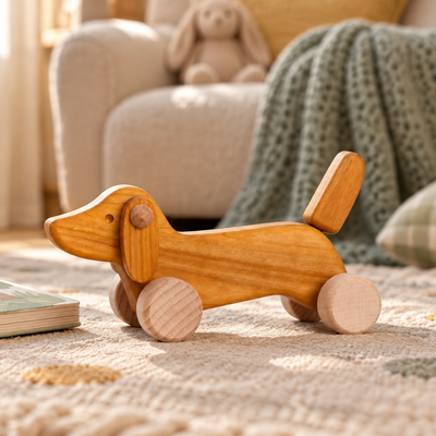 Perro Salchicha Rodante de Madera | BAJO WOODEN TOYS