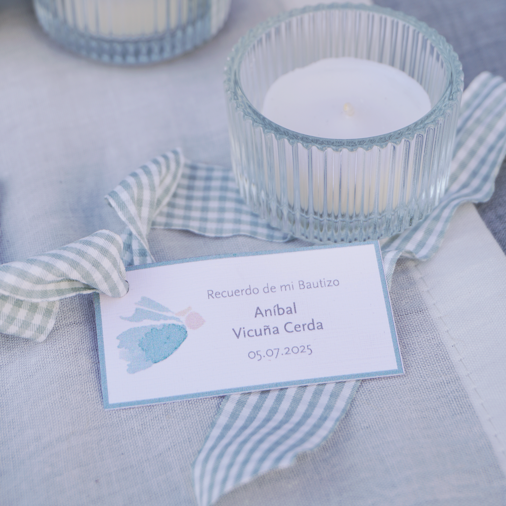 Mini Velas con Portavelas - Vichy Celeste