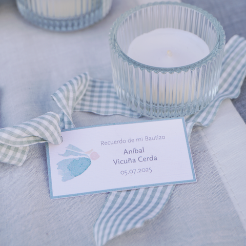 Mini Velas con Portavelas - Vichy Celeste