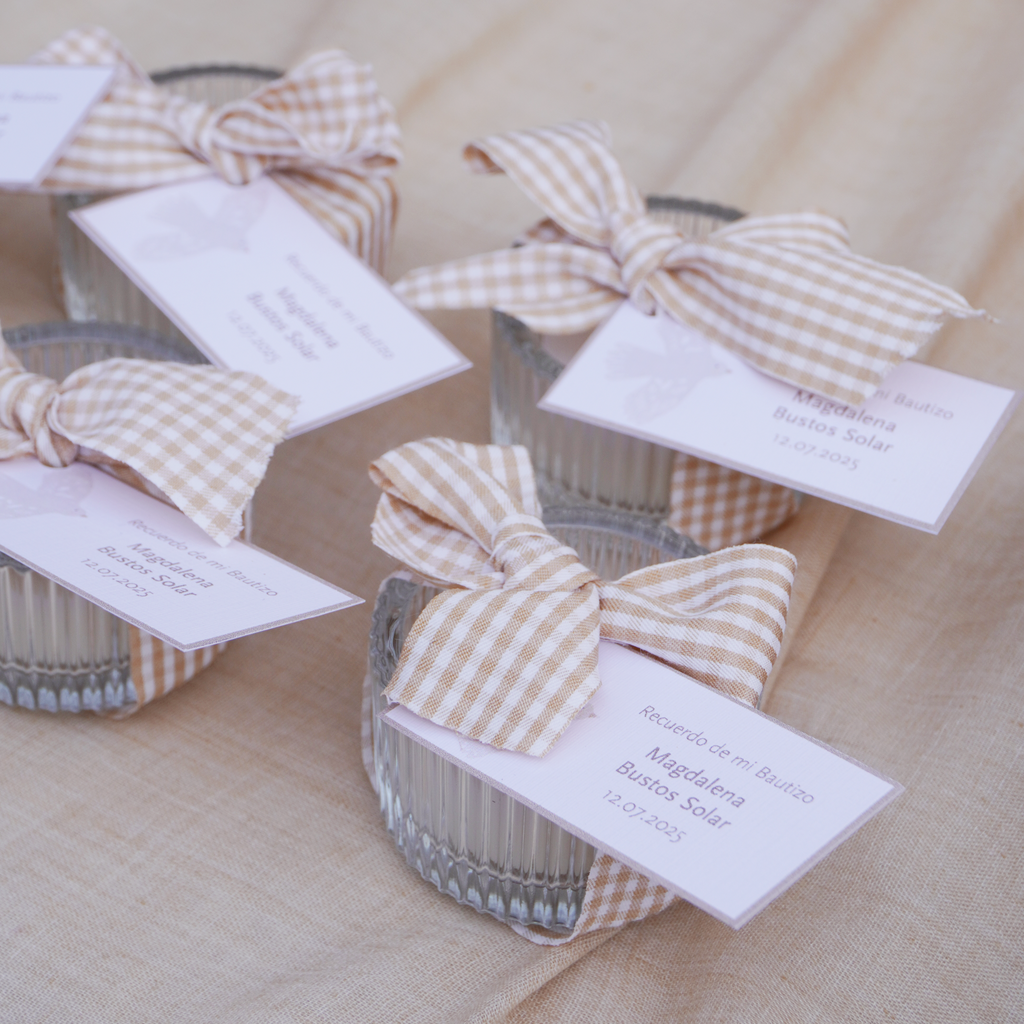 Mini Velas con Portavelas - Vichy Beige