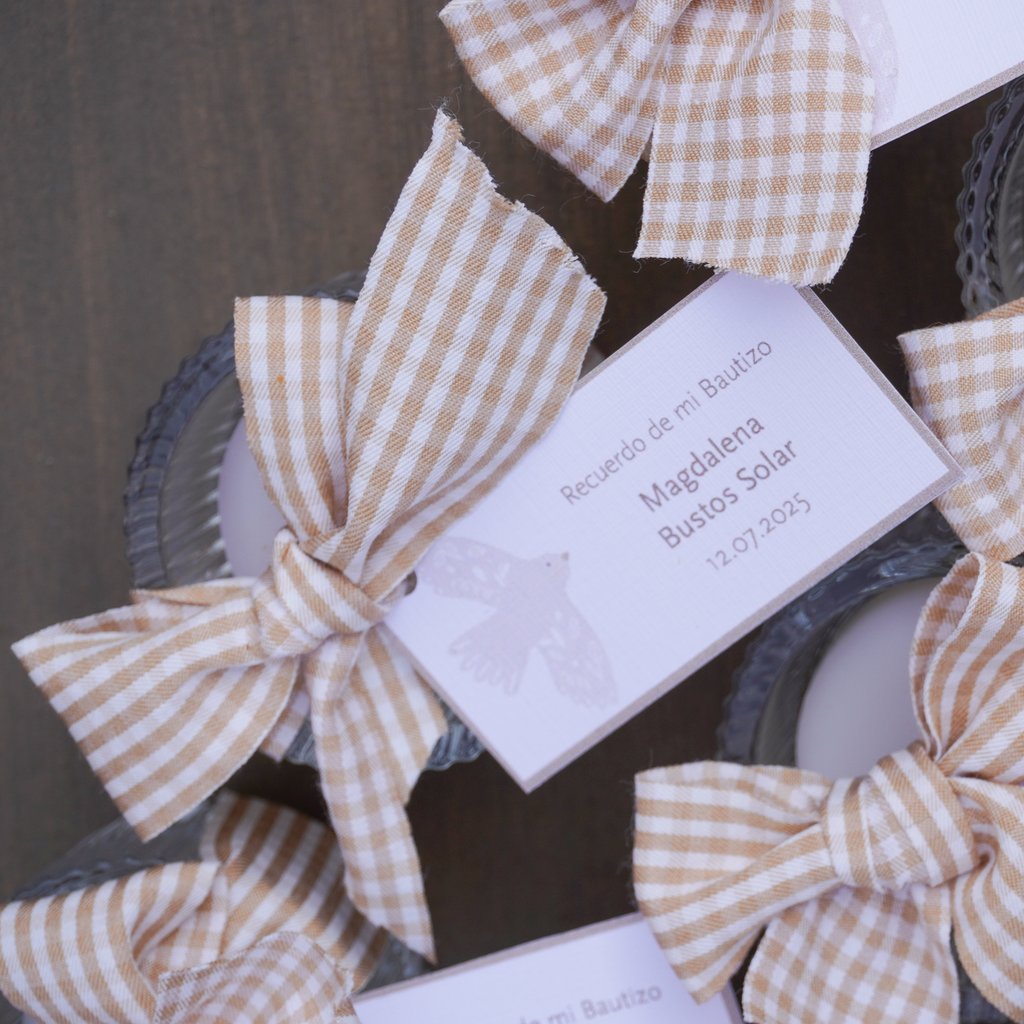 Mini Velas con Portavelas - Vichy Beige