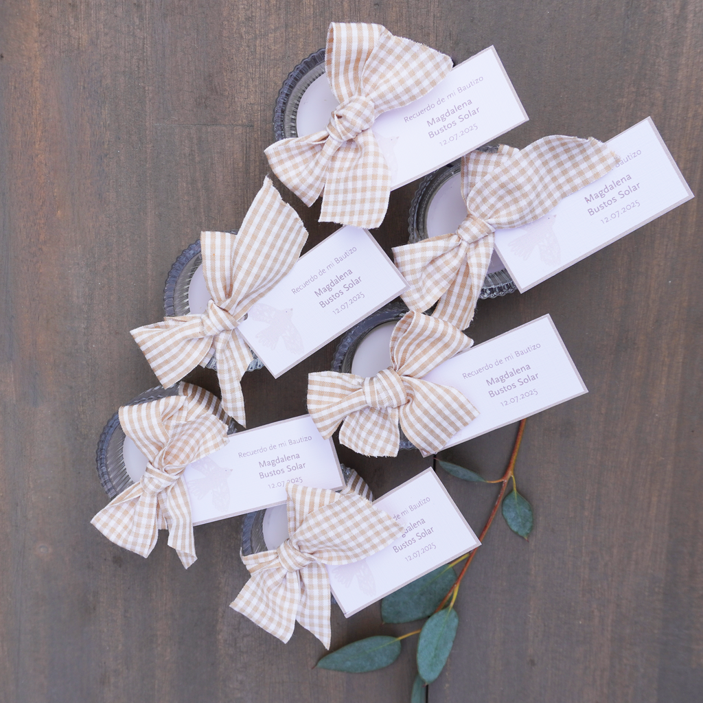 Mini Velas con Portavelas - Vichy Beige