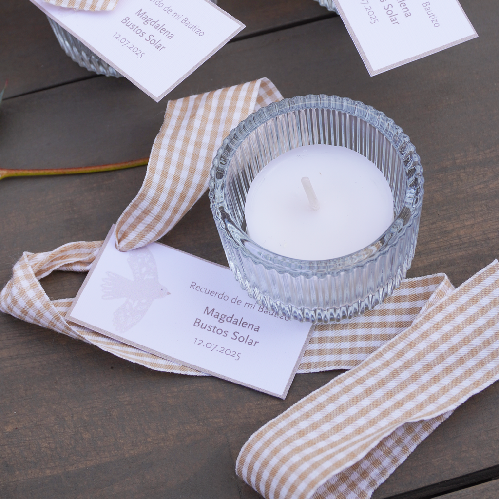 Mini Velas con Portavelas - Vichy Beige