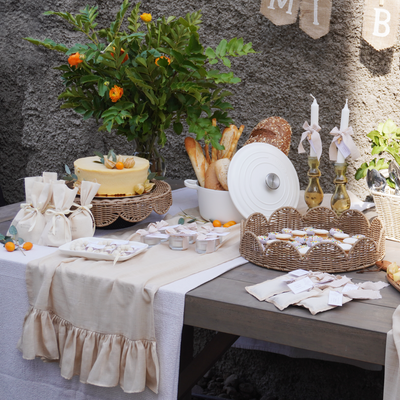Camino de mesa - Gasa vuelos beige