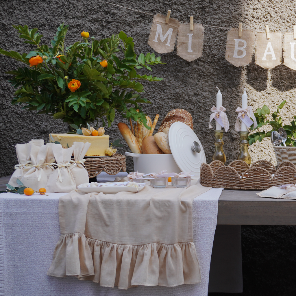 Camino de mesa - Gasa vuelos beige