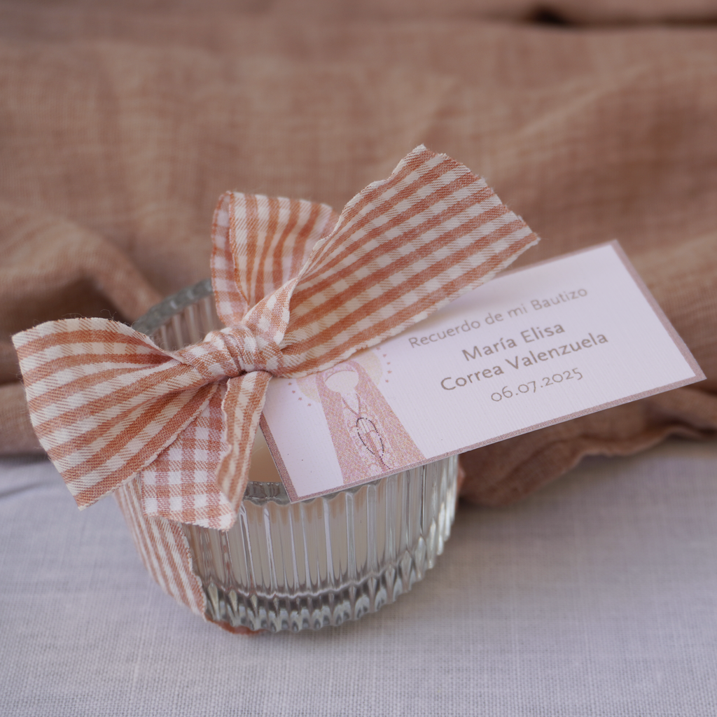 Mini Velas con Portavelas - Vichy Rosa Viejo