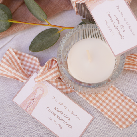 Mini Velas con Portavelas - Vichy Rosa Viejo