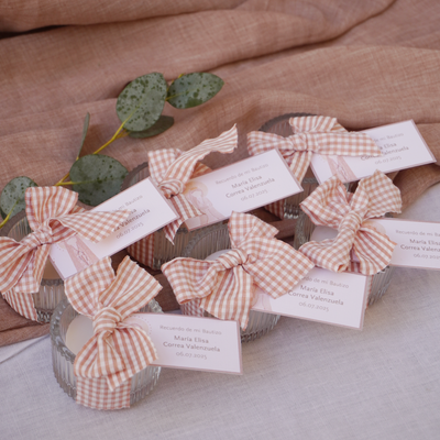 Mini Velas con Portavelas - Vichy Rosa Viejo