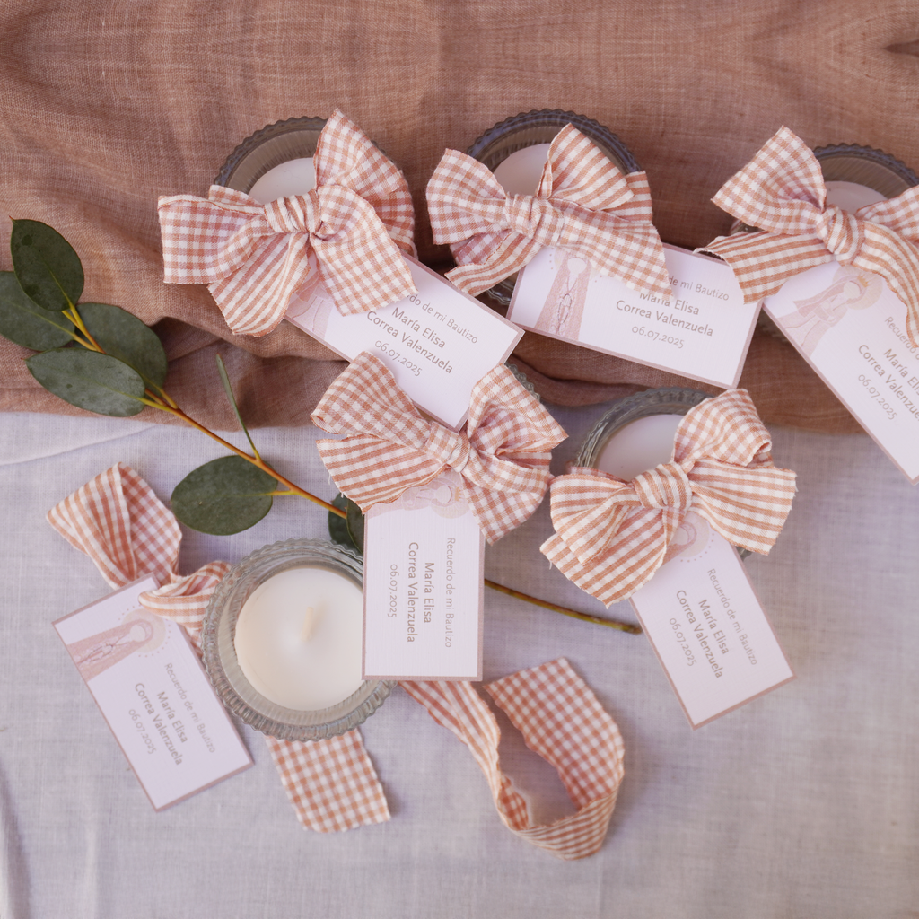 Mini Velas con Portavelas - Vichy Rosa Viejo