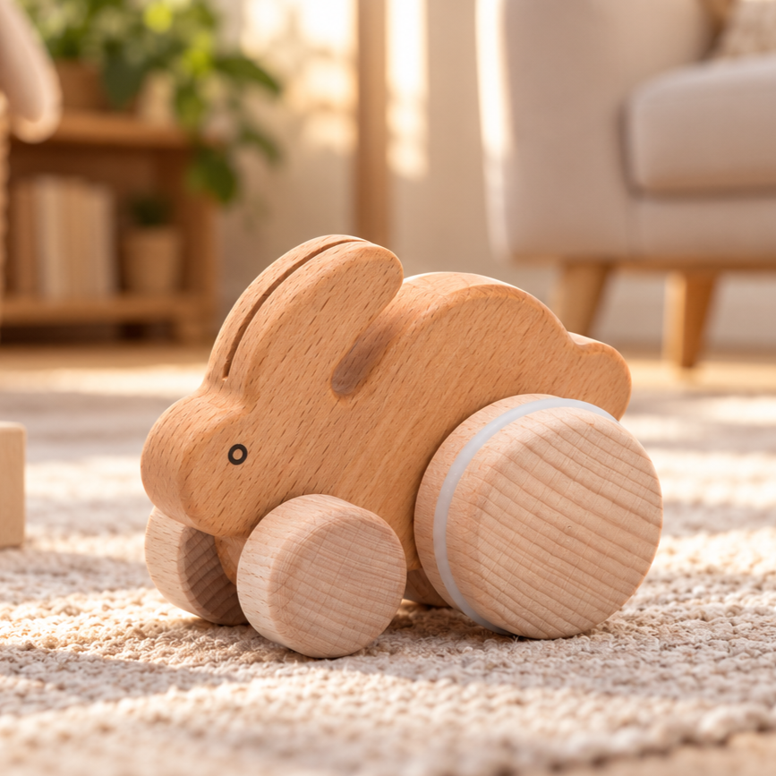Conejo Rodante de Madera Natural | BAJO WOODEN TOYS
