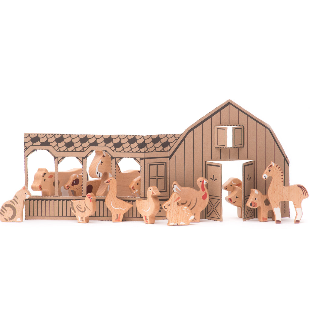 Set de Animales de Granja de Madera - 14 Figuras | BAJO WOODEN TOYS
