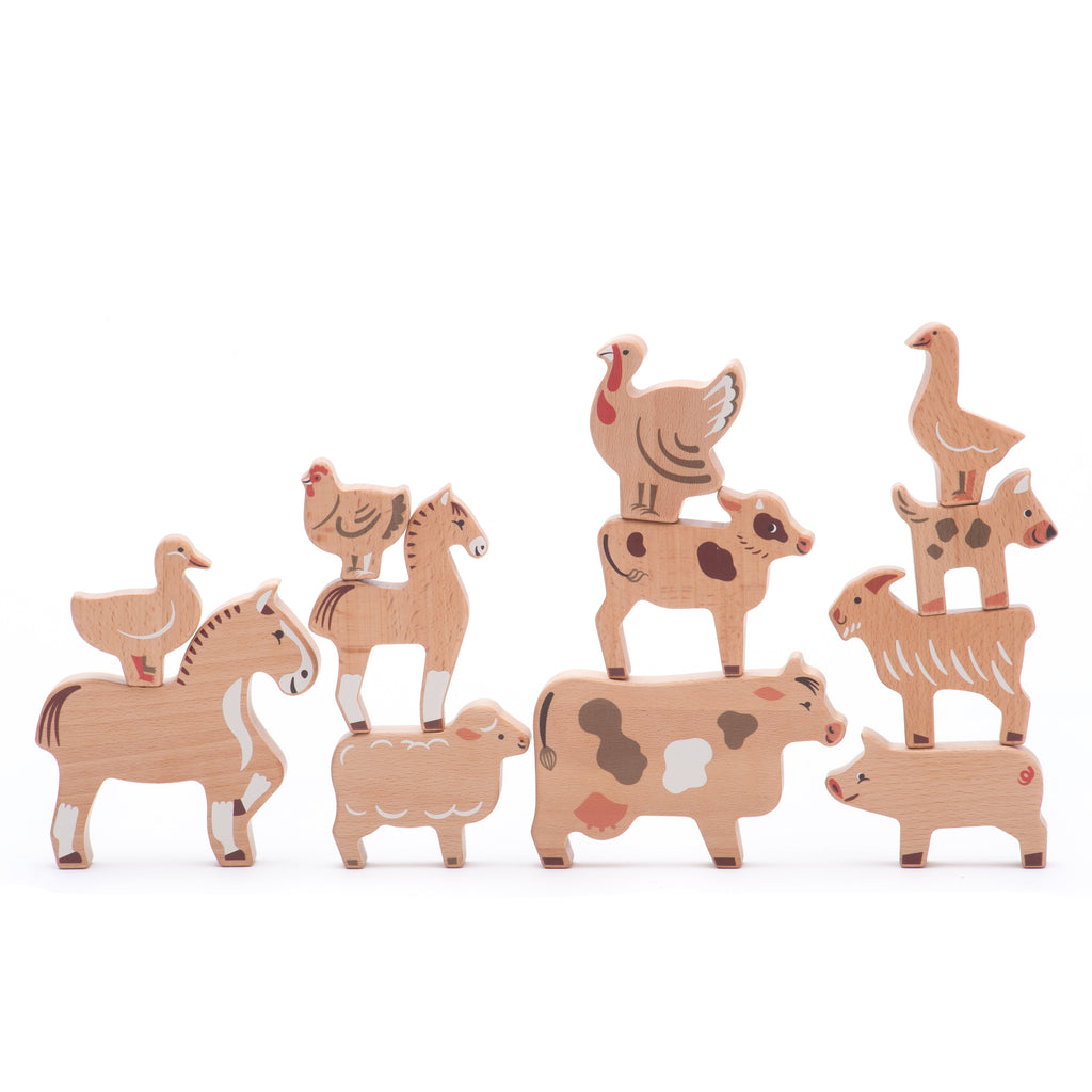 Set de Animales de Granja de Madera - 14 Figuras | BAJO WOODEN TOYS