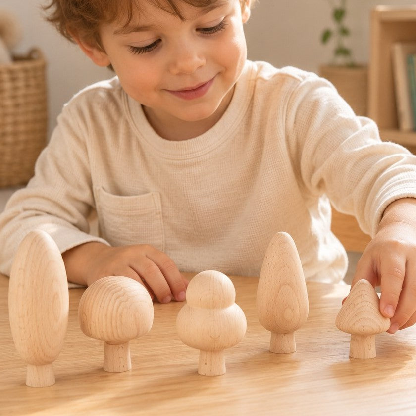 Set de 5 Árboles de Madera Natural | BAJO WOODEN TOYS