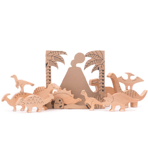 Set de Dinosaurios de Madera - 10 Figuras | BAJO WOODEN TOYS